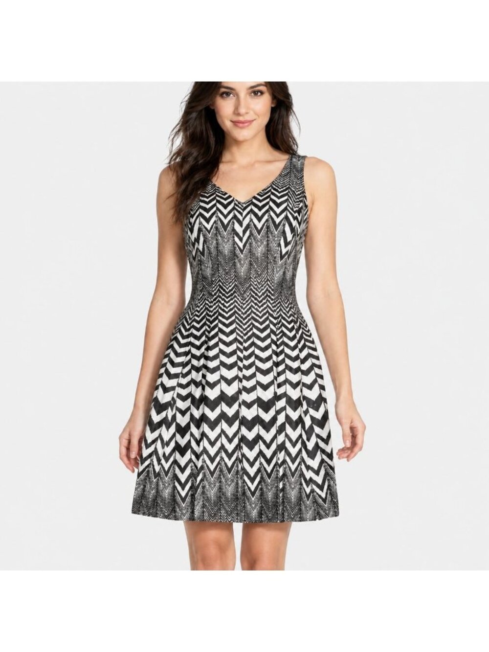 Taylor Womens Sleeveless Chevron Stripe Fit Flare Dress Size 6